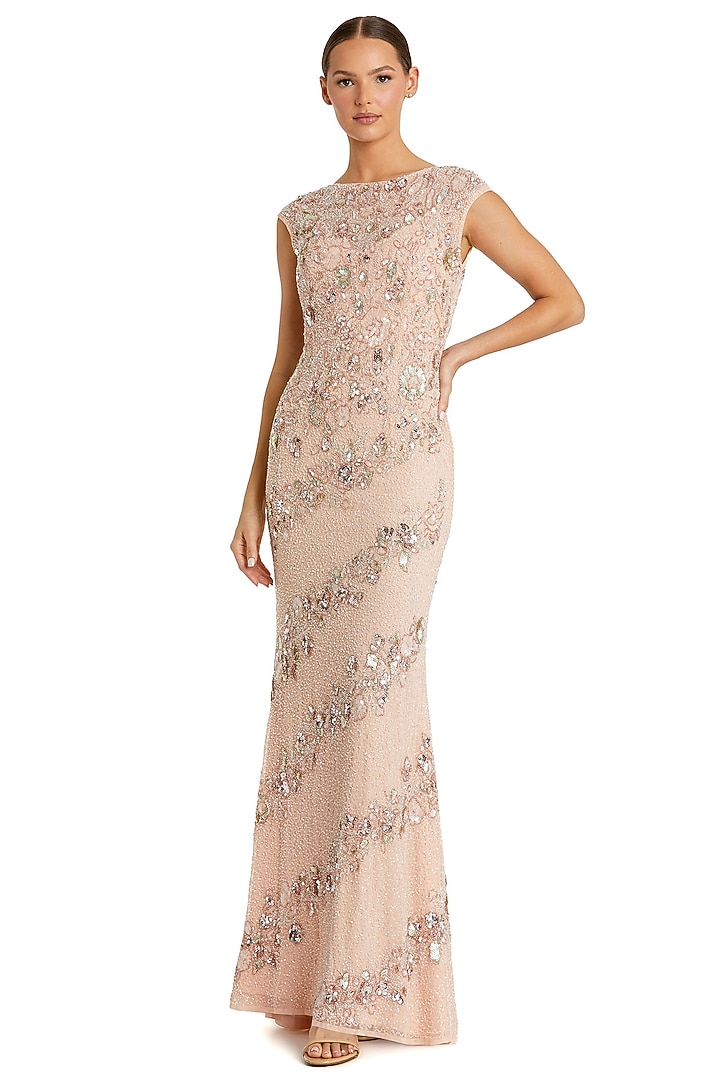 Nude & Silver Polyester Embellished Engagement Gown by Mac Duggal at Pernia's Pop Up Shop