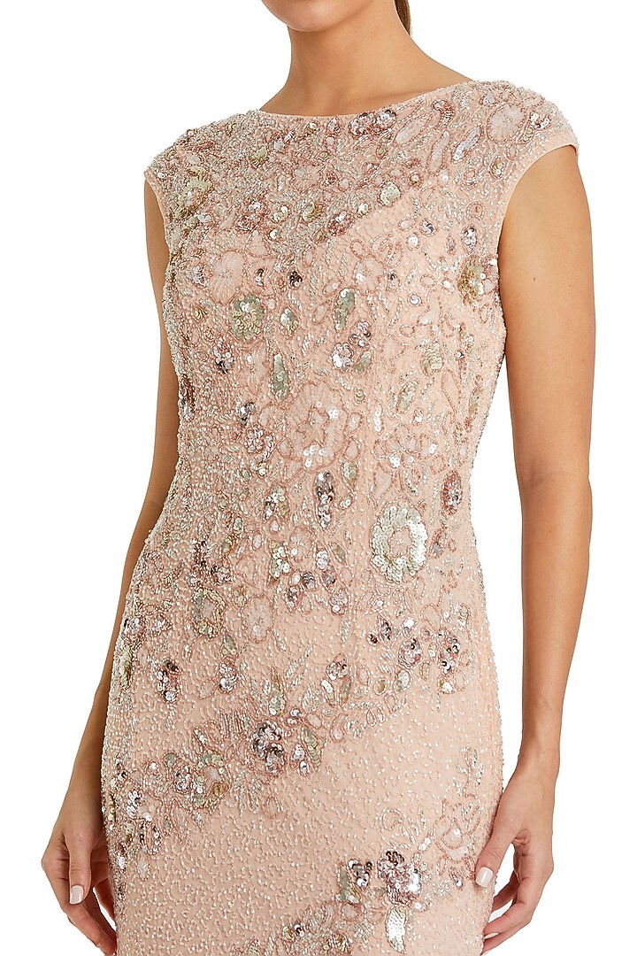 Nude & Silver Polyester Embellished Engagement Gown by Mac Duggal at Pernia's Pop Up Shop