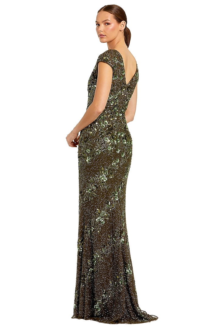 Olive Polyester Embellished Engagement Gown by Mac Duggal at Pernia's Pop Up Shop