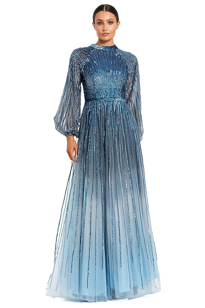 Slate Blue Polyester Wedding Gown by Mac Duggal at Pernia's Pop Up Shop