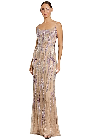 Nude Polyester Embellished Gown by Mac Duggal