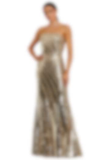 Gold Polyester Embellished Engagement Gown by Mac Duggal at Pernia's Pop Up Shop