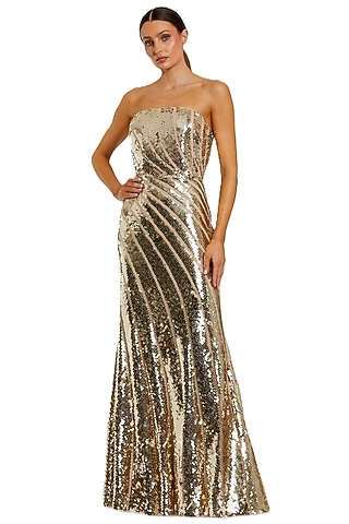 Gold Polyester Embellished Gown by Mac Duggal