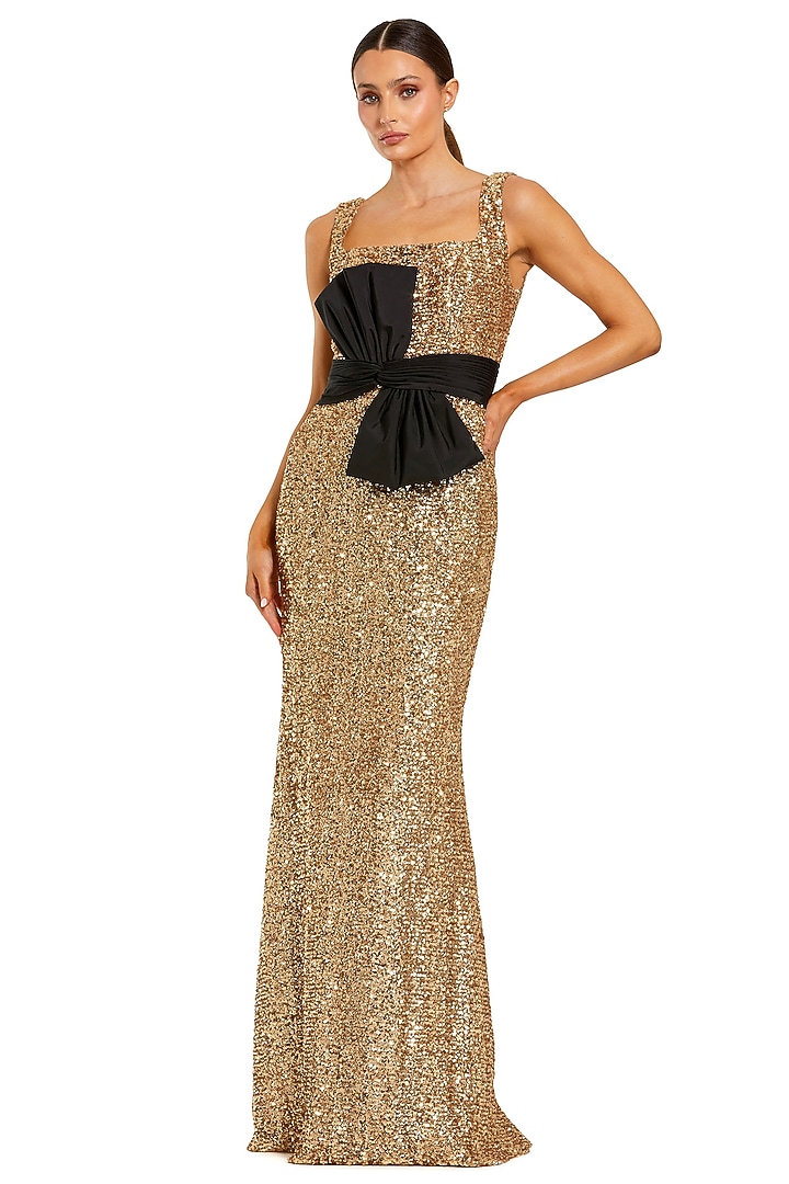 Black & Gold Polyester Embellished Engagement Gown by Mac Duggal at Pernia's Pop Up Shop