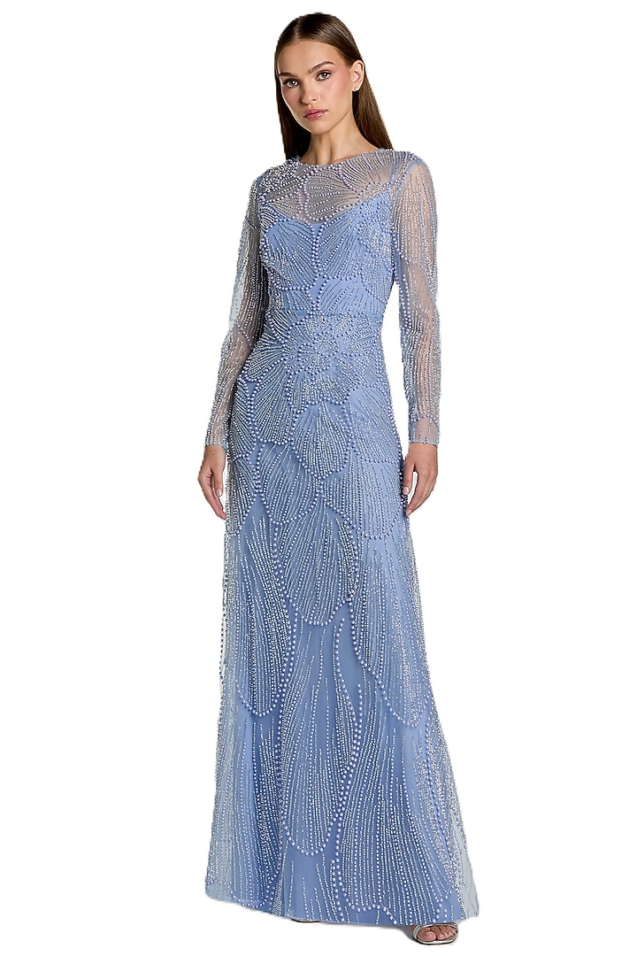 Periwinkle Polyester Embellished Engagement Gown by Mac Duggal at Pernia's Pop Up Shop