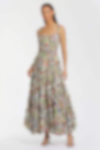 Multi-Colored Cotton Floral Printed Maxi Cocktail Dress by Mac Duggal at Pernia's Pop Up Shop