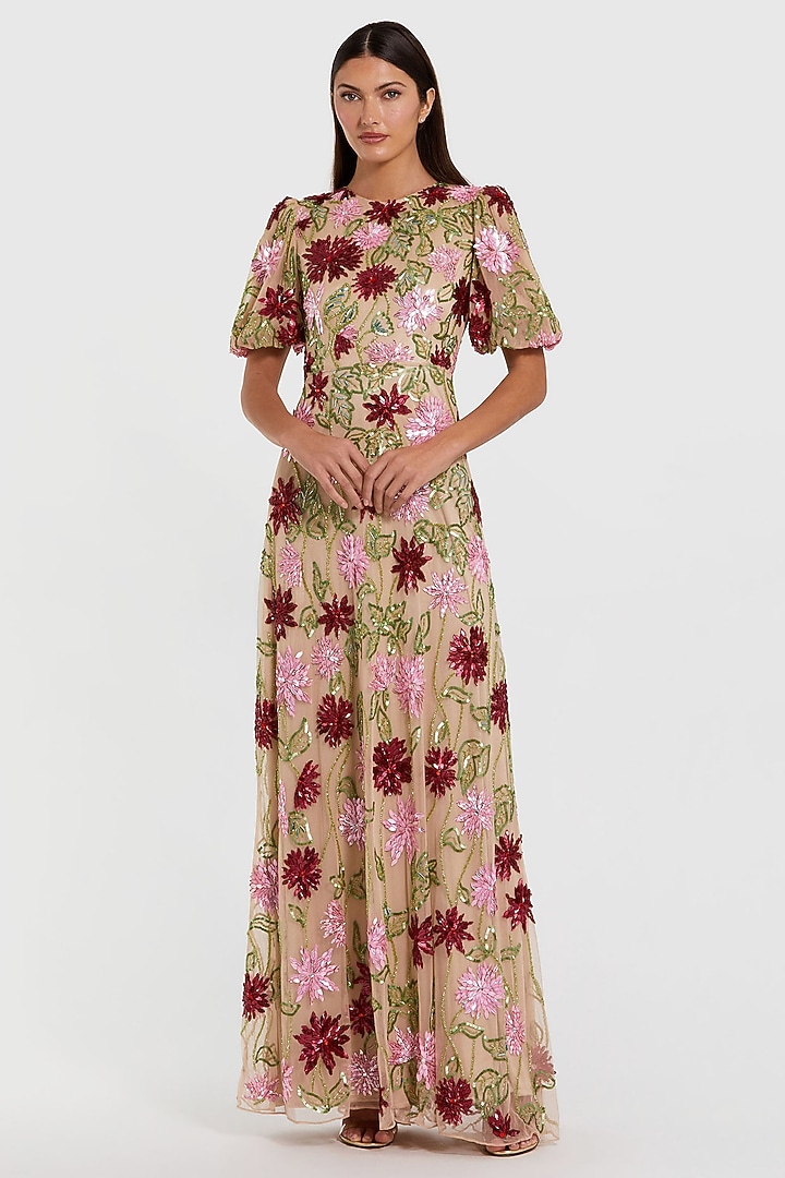 Nude & Multi-Colored Polyester Embroidered Wedding Gown by Mac Duggal at Pernia's Pop Up Shop