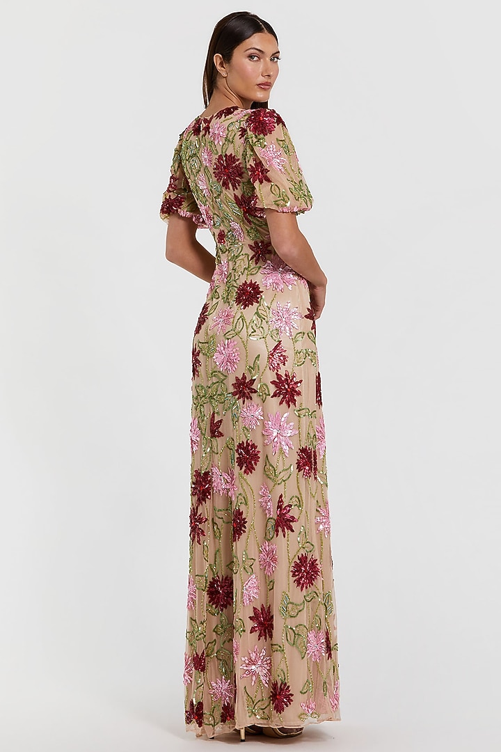 Nude & Multi-Colored Polyester Embroidered Wedding Gown by Mac Duggal at Pernia's Pop Up Shop