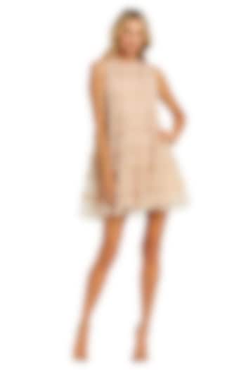 Beige Polyester Floral Hand Embellished Mini Cocktail Dress by Mac Duggal at Pernia's Pop Up Shop