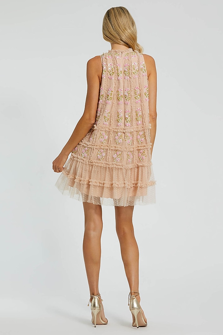 Beige Polyester Floral Hand Embellished Mini Cocktail Dress by Mac Duggal at Pernia's Pop Up Shop