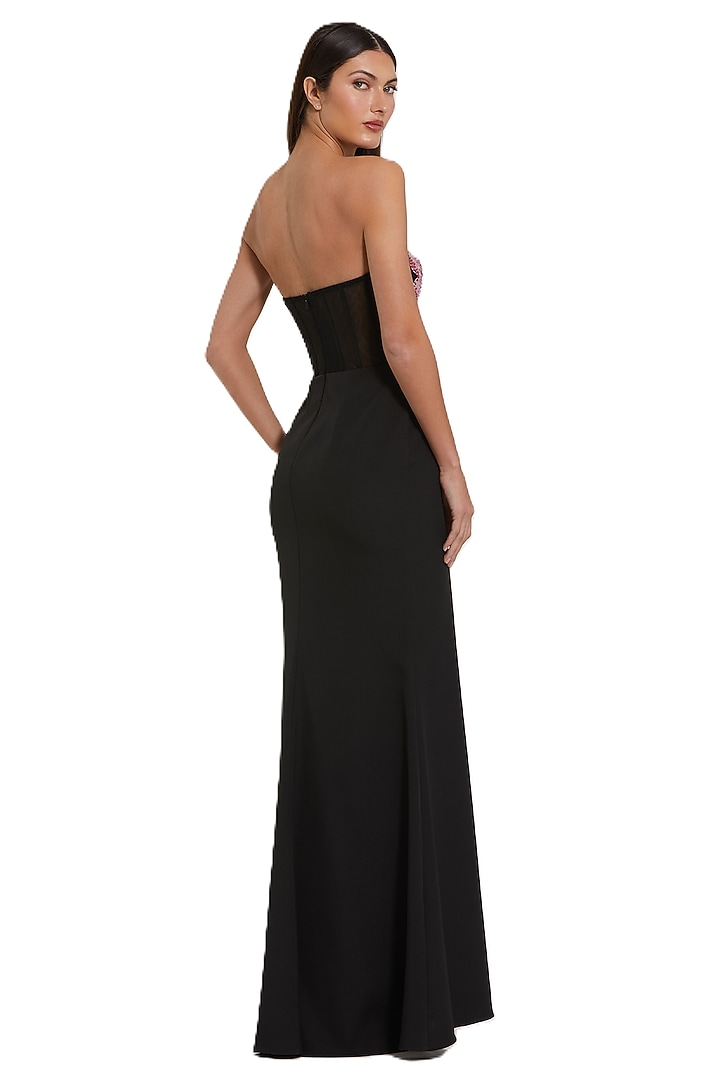 Black Crepe 3D Floral Embroidered Engagement Gown by Mac Duggal at Pernia's Pop Up Shop