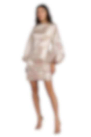 Champagne Satin Brocade Floral Brocade Mini Cocktail Dress by Mac Duggal at Pernia's Pop Up Shop