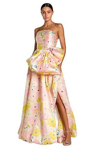 Pink Mikado Printed Structured Gown by Mac Duggal