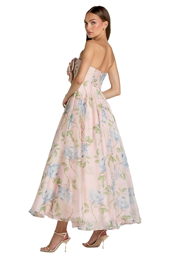 Pink Organza 3D Floral Printed Midi Cocktail Dress by Mac Duggal at Pernia's Pop Up Shop