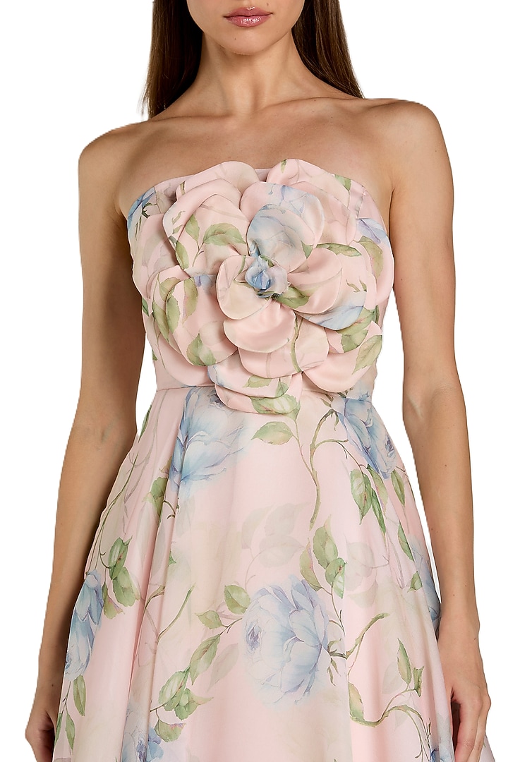 Pink Organza 3D Floral Printed Midi Cocktail Dress by Mac Duggal at Pernia's Pop Up Shop