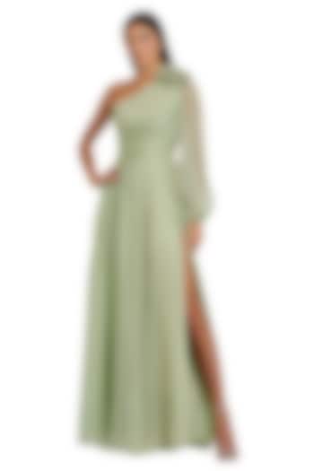 Sage Green Chiffon One Shoulder Engagement Gown by Mac Duggal at Pernia's Pop Up Shop