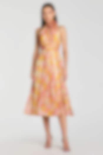 Multi-Colored Chiffon Floral Printed A-line Midi Cocktail Dress by Mac Duggal at Pernia's Pop Up Shop