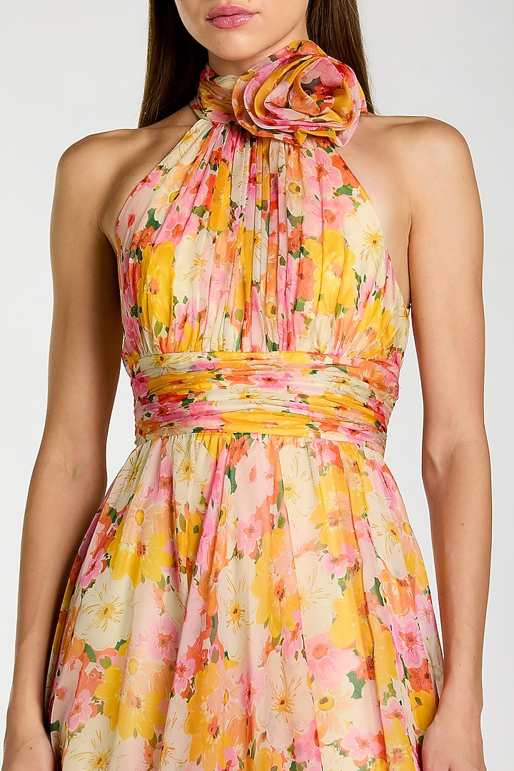 Multi-Colored Chiffon Floral Printed A-line Midi Cocktail Dress by Mac Duggal at Pernia's Pop Up Shop