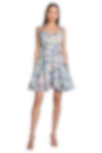 Blue Cotton Floral Printed Vacation Dress by Mac Duggal at Pernia's Pop Up Shop