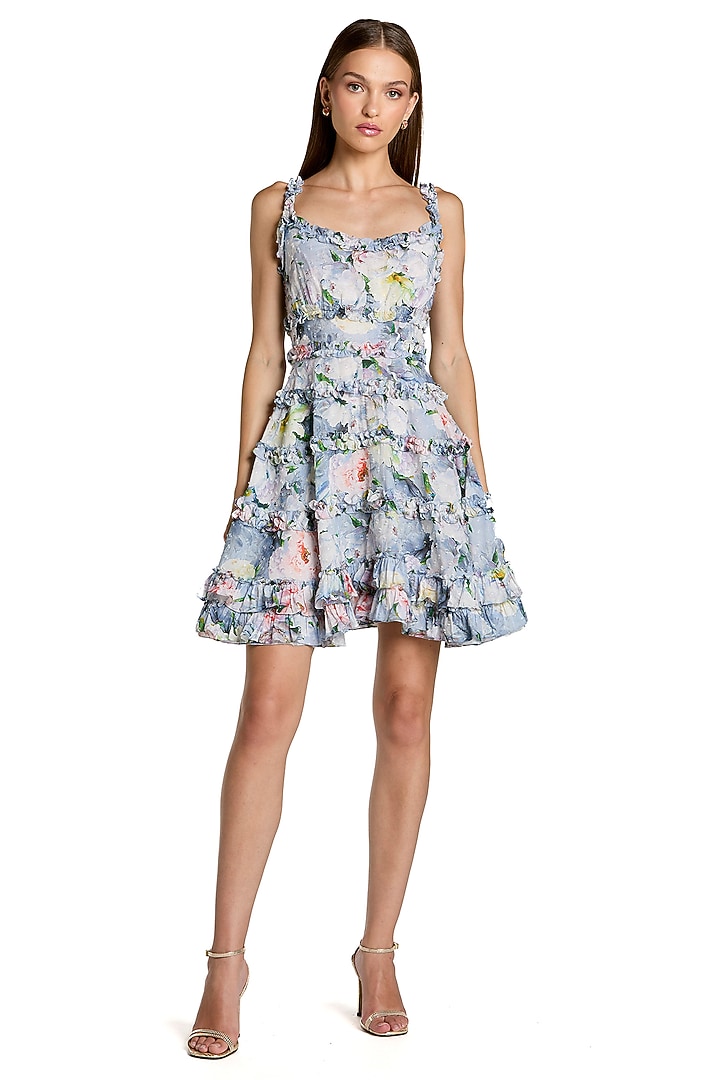 Blue Cotton Floral Printed Vacation Dress by Mac Duggal at Pernia's Pop Up Shop