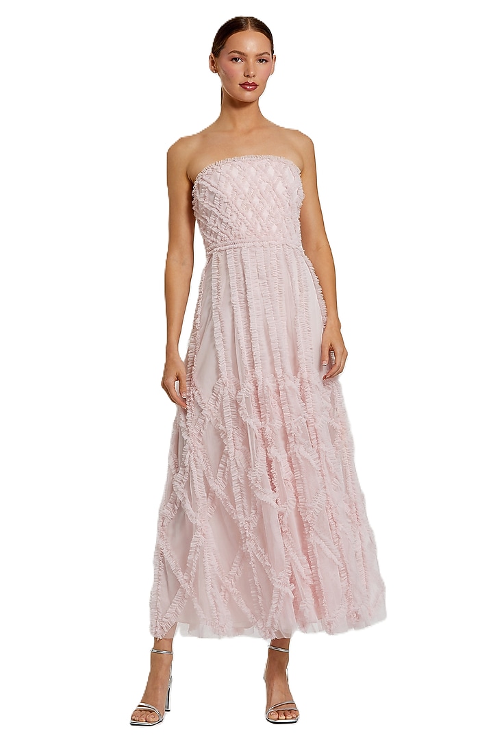 Blush Pink Mesh Ruffle Cocktail Dress by Mac Duggal at Pernia's Pop Up Shop