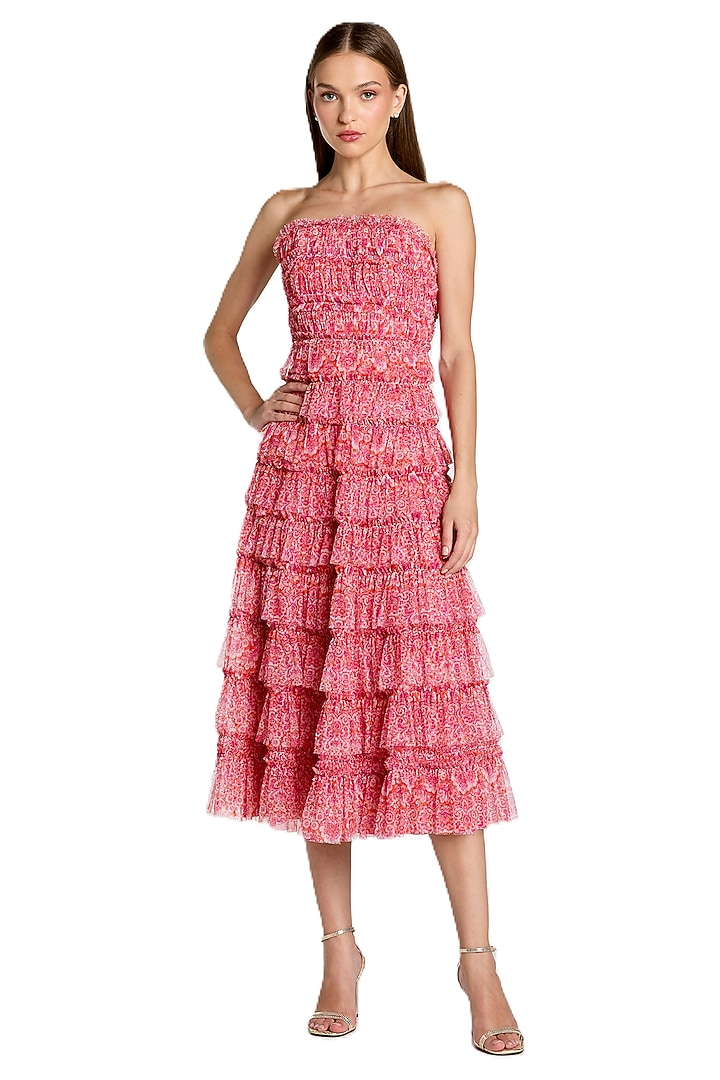 Blush Pink Mesh Ruffle Cocktail Dress by Mac Duggal at Pernia's Pop Up Shop