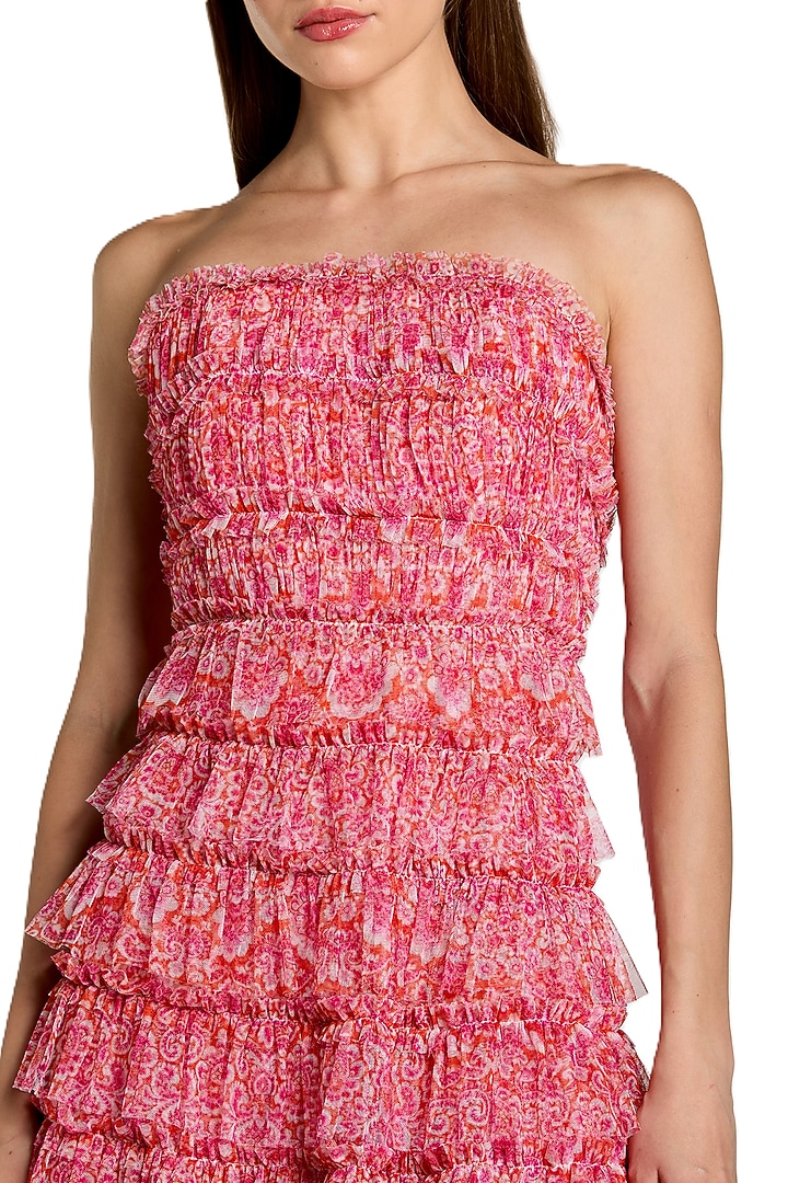 Blush Pink Mesh Ruffle Cocktail Dress by Mac Duggal at Pernia's Pop Up Shop