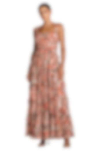 Multi-Colored Mesh Floral Printed Maxi Ruffle Cocktail Dress by Mac Duggal at Pernia's Pop Up Shop