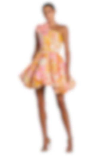 Yellow Polyester 3D Floral One Shoulder Mini Cocktail Dress by Mac Duggal at Pernia's Pop Up Shop