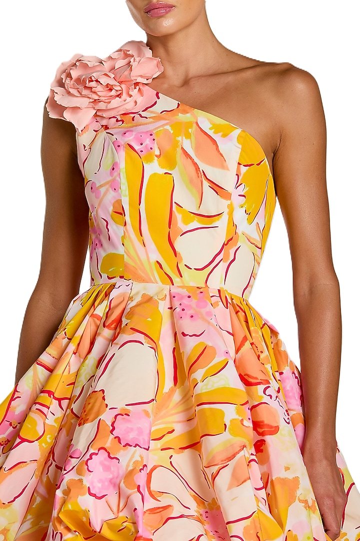 Yellow Polyester 3D Floral One Shoulder Mini Cocktail Dress by Mac Duggal at Pernia's Pop Up Shop
