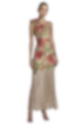 Beige Polyester Floral One Shoulder Maxi Party Wear Dress by Mac Duggal at Pernia's Pop Up Shop