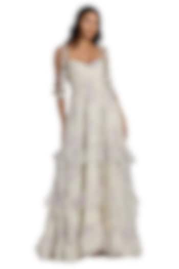 Ivory Chiffon Floral Pleated Engagement Gown by Mac Duggal at Pernia's Pop Up Shop