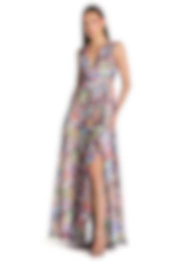 Multi-Colored Chiffon Ruched Maxi Cocktail Dress by Mac Duggal at Pernia's Pop Up Shop