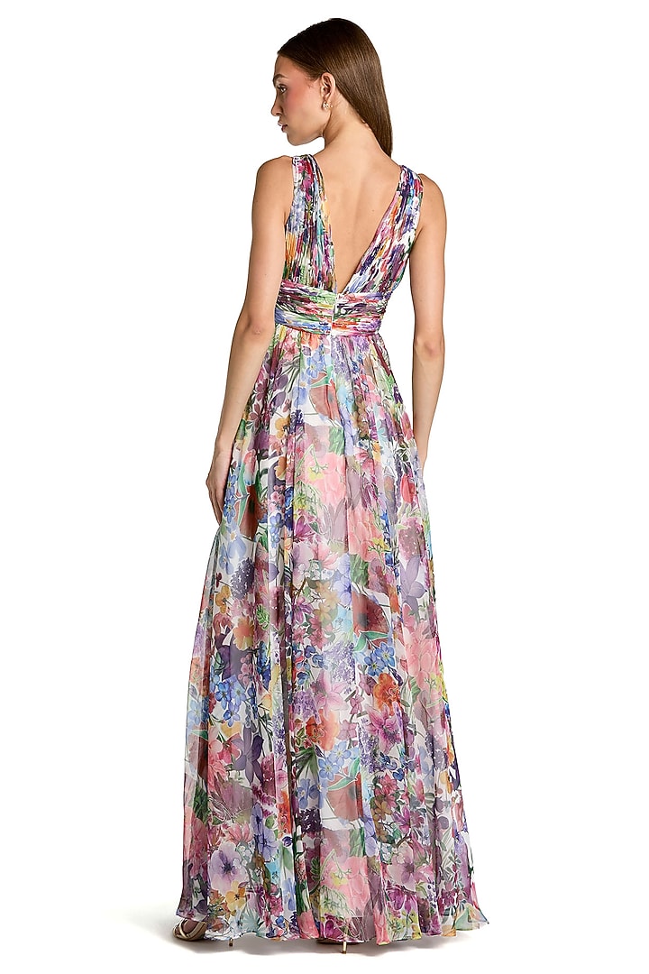 Multi-Colored Chiffon Ruched Maxi Cocktail Dress by Mac Duggal at Pernia's Pop Up Shop