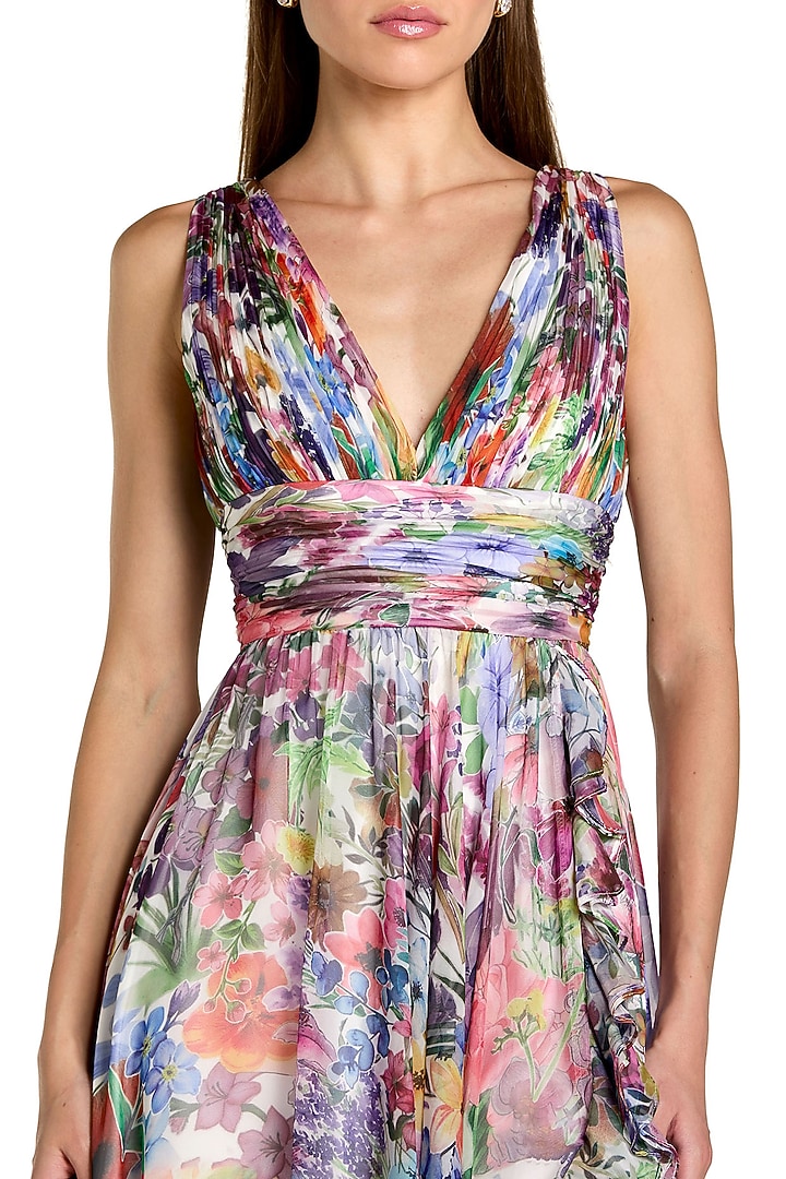 Multi-Colored Chiffon Ruched Maxi Cocktail Dress by Mac Duggal at Pernia's Pop Up Shop