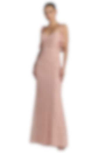 Rose Gold Polyester Floral Applique Corset Engagement Gown by Mac Duggal at Pernia's Pop Up Shop