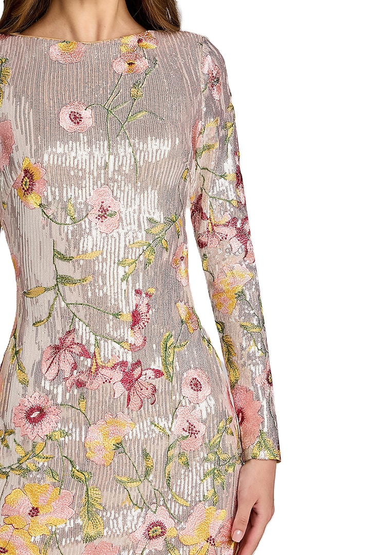 Silver Polyester Sequins & Floral Embroidered Mini Cocktail Dress by Mac Duggal at Pernia's Pop Up Shop