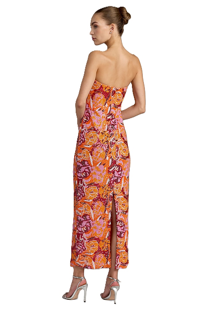 Orange Polyester Sequins Floral Embellished Cocktail Dress by Mac Duggal at Pernia's Pop Up Shop