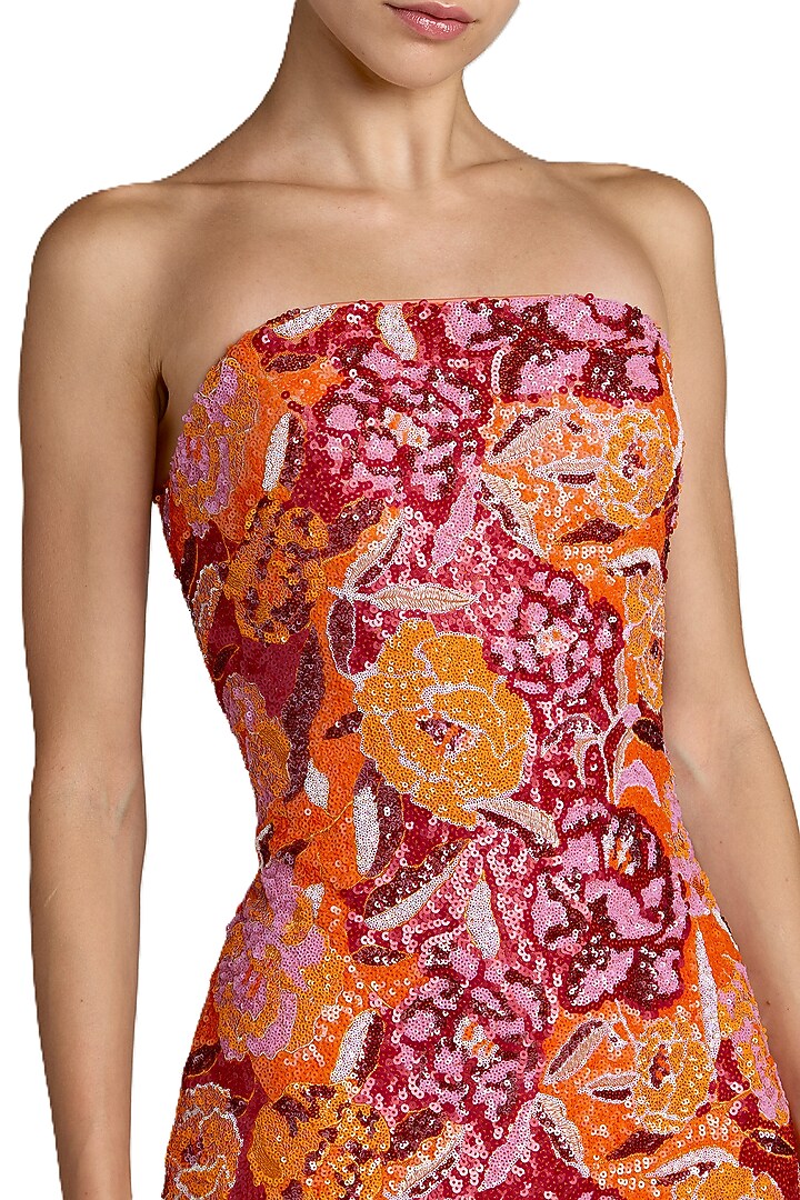Orange Polyester Sequins Floral Embellished Cocktail Dress by Mac Duggal at Pernia's Pop Up Shop
