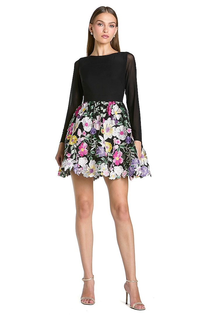 Black Polyester Floral Embroidered Mini Vacation Dress by Mac Duggal at Pernia's Pop Up Shop