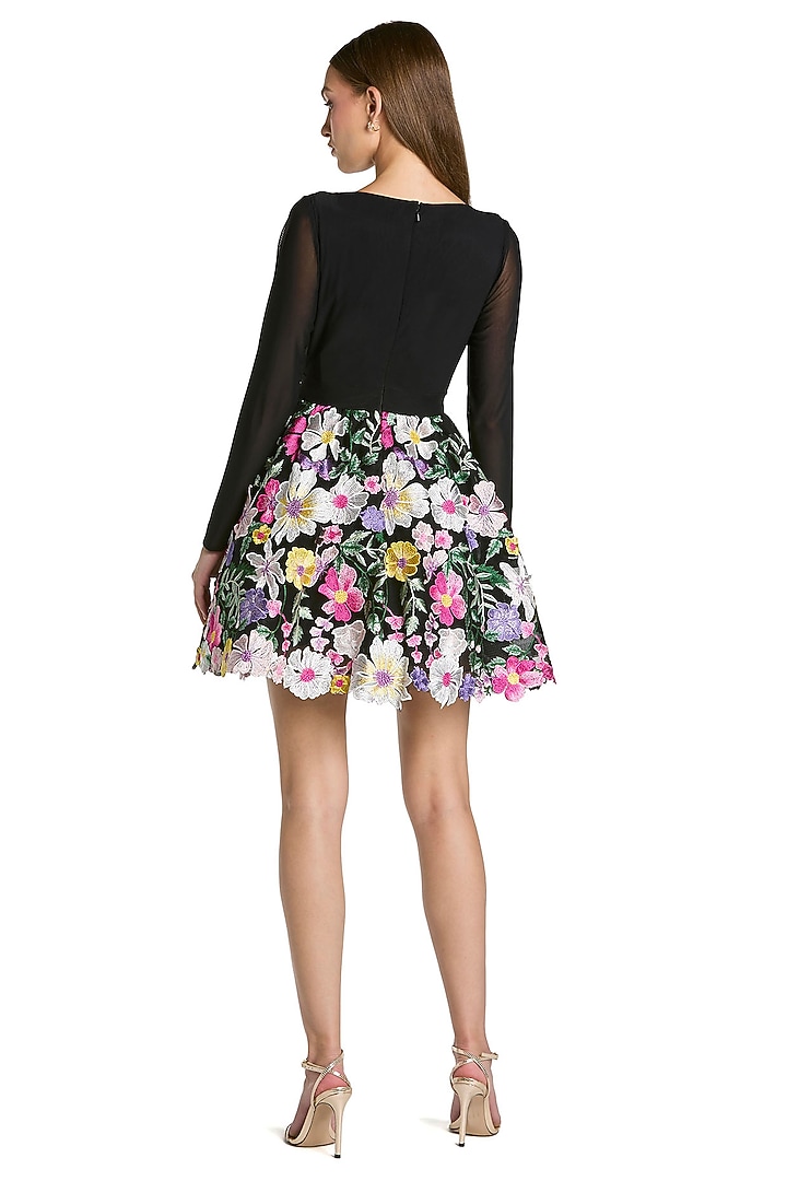 Black Polyester Floral Embroidered Mini Vacation Dress by Mac Duggal at Pernia's Pop Up Shop