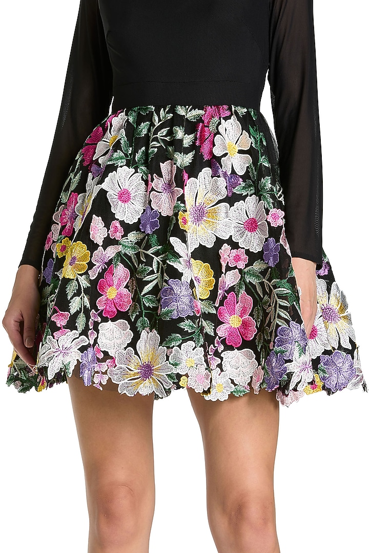 Black Polyester Floral Embroidered Mini Vacation Dress by Mac Duggal at Pernia's Pop Up Shop