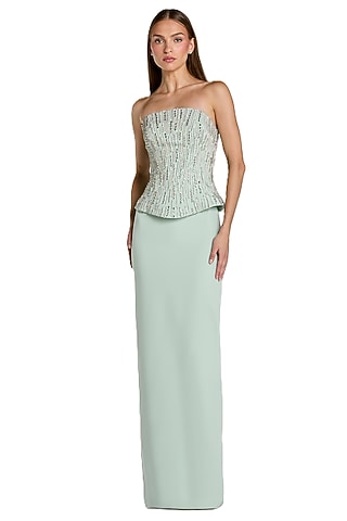 Mint Polyester Rhinestone Embellished Sculpted Gown by Mac Duggal