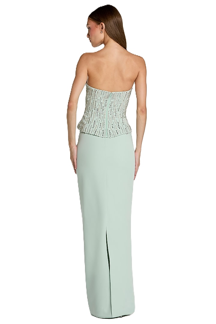 Mint Polyester Rhinestone Embellished Sculpted Wedding Gown by Mac Duggal at Pernia's Pop Up Shop