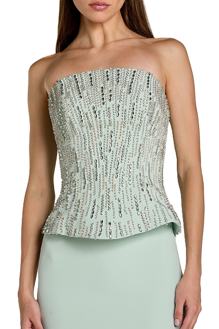Mint Polyester Rhinestone Embellished Sculpted Wedding Gown by Mac Duggal at Pernia's Pop Up Shop