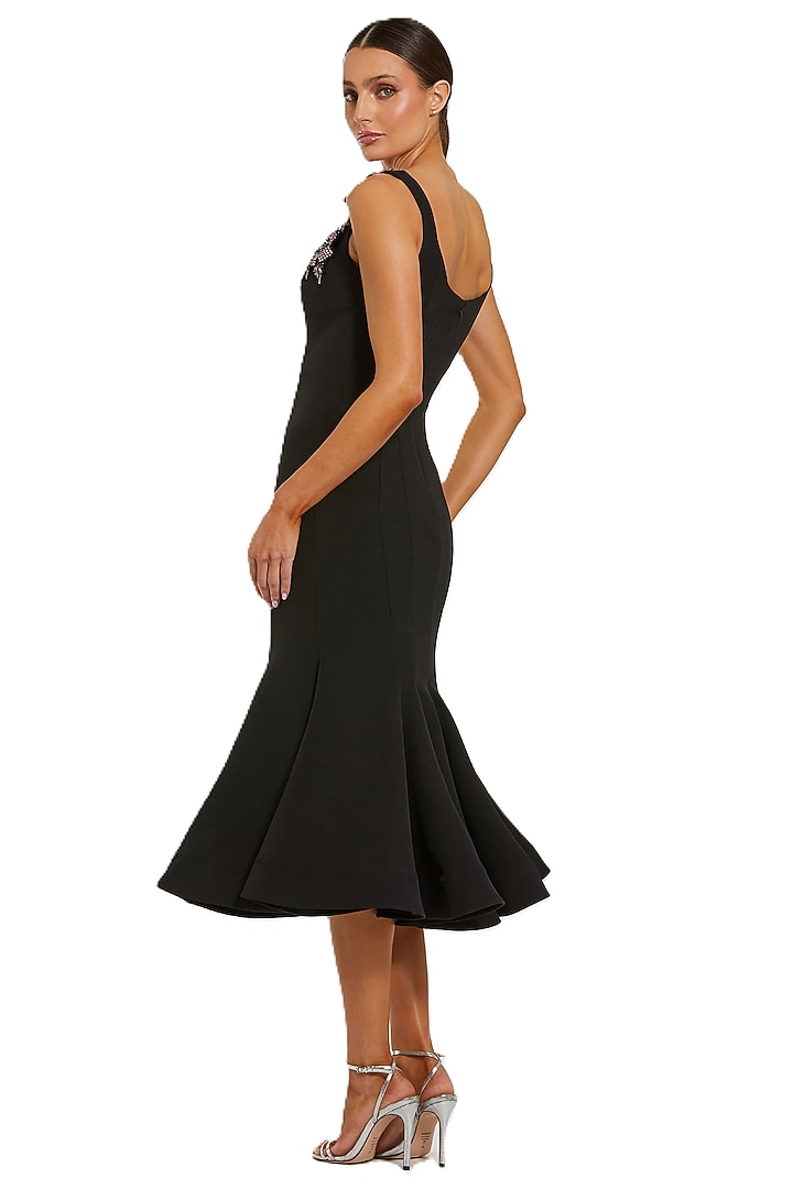 Black Polyester 3D Floral Applique Embellished Midi Cocktail Dress by Mac Duggal at Pernia's Pop Up Shop