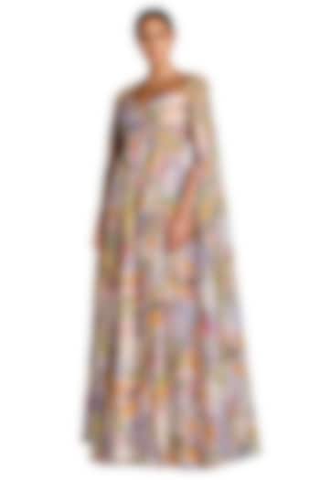Multi-Colored Chiffon Floral Printed A-line Wedding Gown by Mac Duggal at Pernia's Pop Up Shop