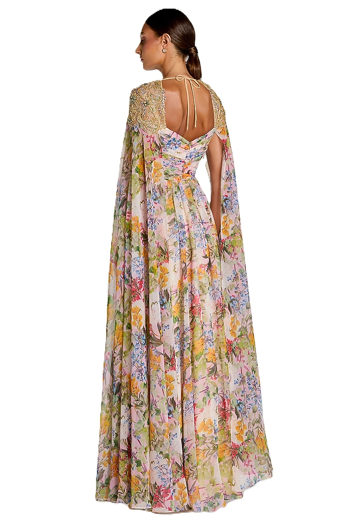 Multi-Colored Chiffon Floral Printed A-line Wedding Gown by Mac Duggal at Pernia's Pop Up Shop
