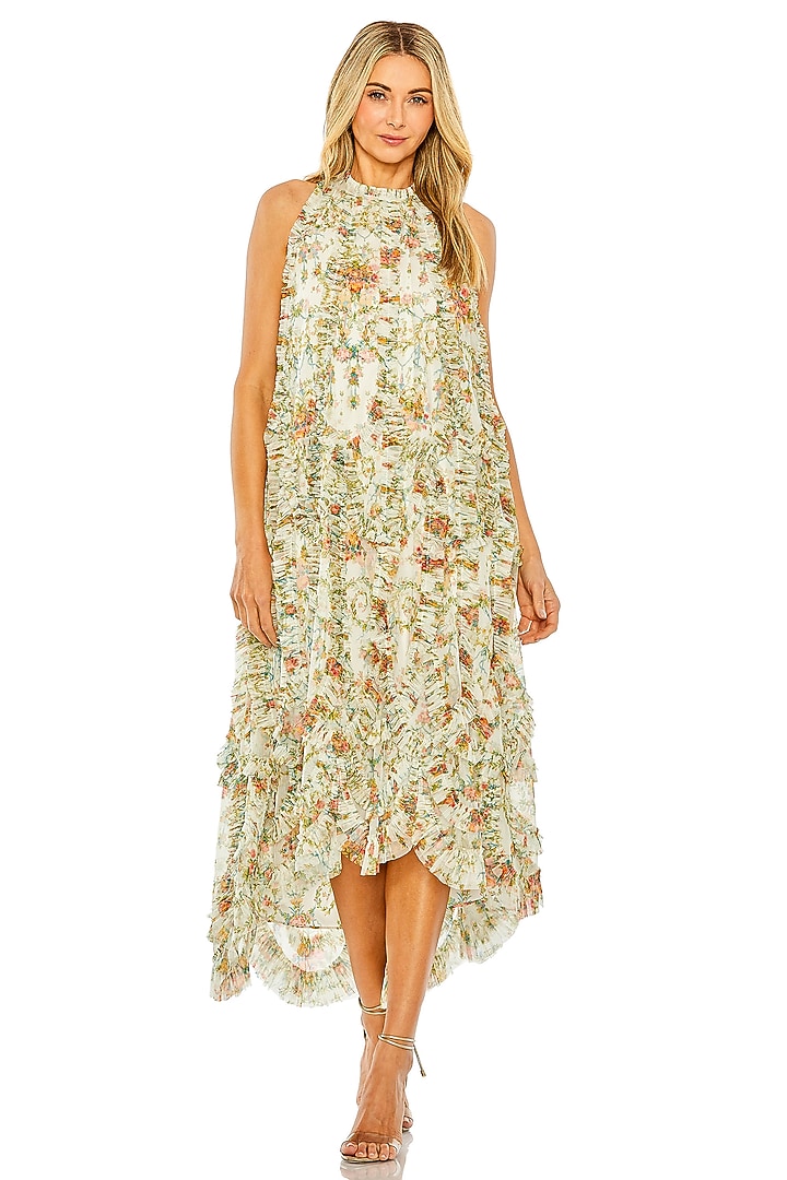 Ivory Mesh Floral Printed Mini Cocktail Dress by Mac Duggal at Pernia's Pop Up Shop