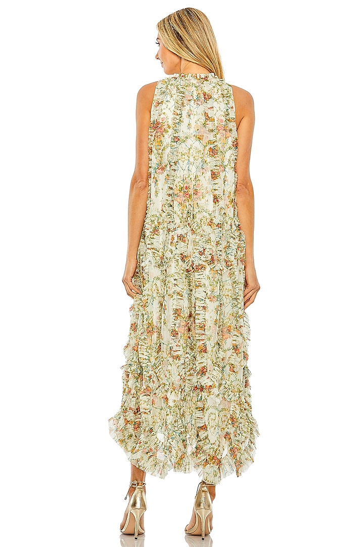 Ivory Mesh Floral Printed Mini Party Wear Dress by Mac Duggal at Pernia's Pop Up Shop